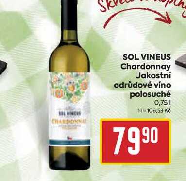 SOL VINEUS Chardonnay Jakostní odrůdové víno polosuché 0,75l