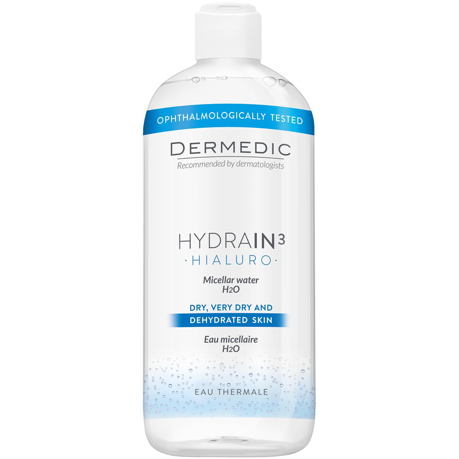 Dermedic Hydrain3 Hialuro, micelární voda H2O na obličej, 500 ml