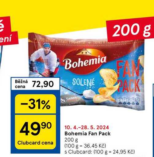 Bohemia Fan Pack 200 g (100 g 36,45 Kč) s Clubcard: (100 g = 24,95 Kč) 