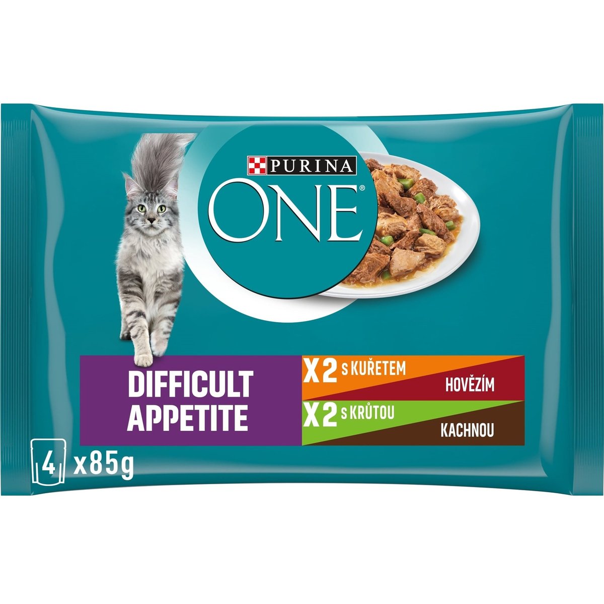 Purina ONE Difficult Appetite Kuře ve šťávě pro kočky (4×85 g)