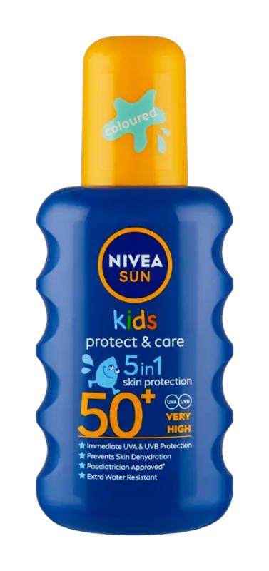 NIVEA Dětský barevný sprej na opalování Protect & Care SPF50+, 200 ml
