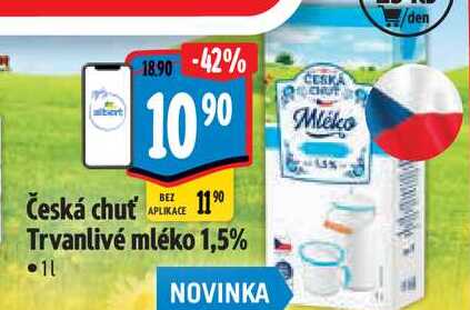  Česká chuť  Trvanlivé mléko 1,5% 1 l v akci