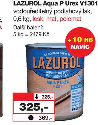 LAZUROL Aqua P Urex V1301 vodouředitelný podlahový lak, 0,6 kg, lesk, mat, polomat