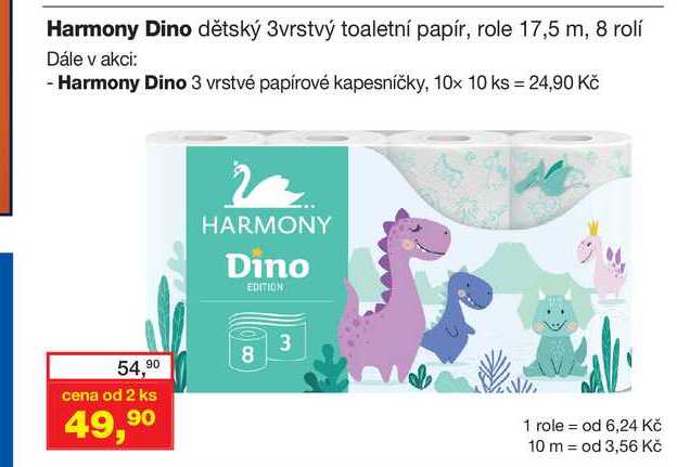 Harmony Dino dětský 3vrstvý toaletní papír, role 17,5 m, 8 rol