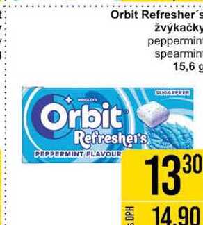 Orbit Refresher's žvýkačky peppermint spearmin, 15,6 g 