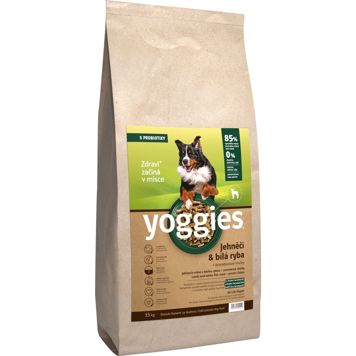 Yoggies Jehněčí a bílá ryba – granule s laktobacily pro psy