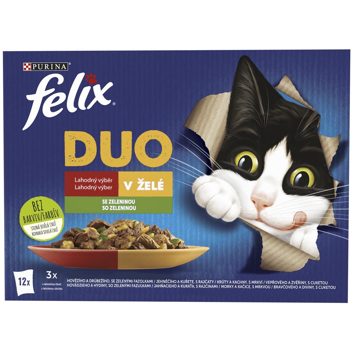 Felix Fantastic Duo Multipack lahodný výběr se zeleninou v želé pro kočky (12×85 g)
