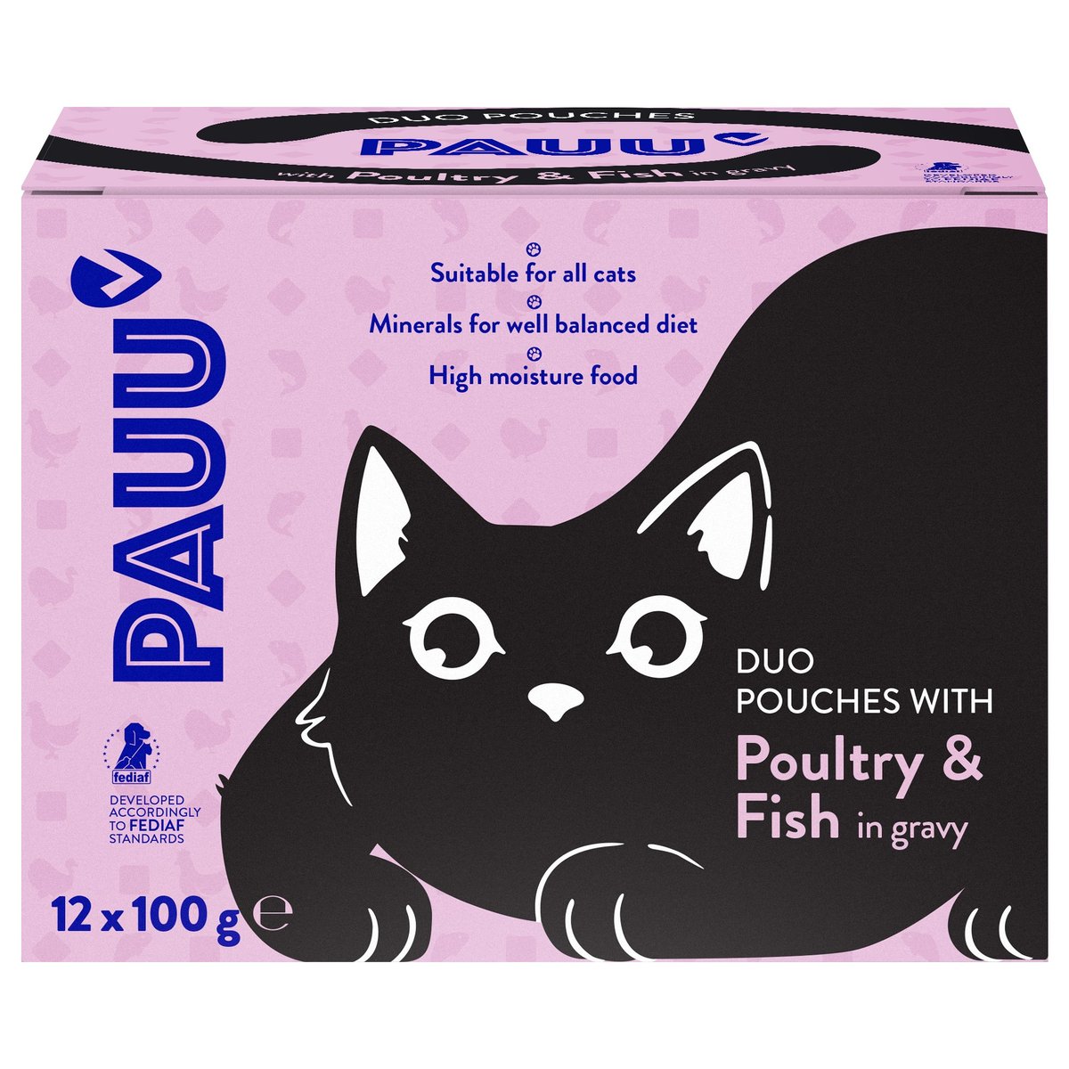 Pauu Kapsičky pro kočky s drůbežím a rybou v omáčce (12×100 g)