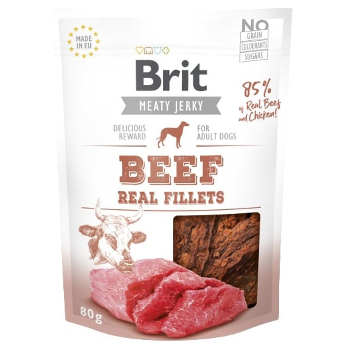 Brit Jerky Sušené masové pamlsky pro psy – hovězí filety