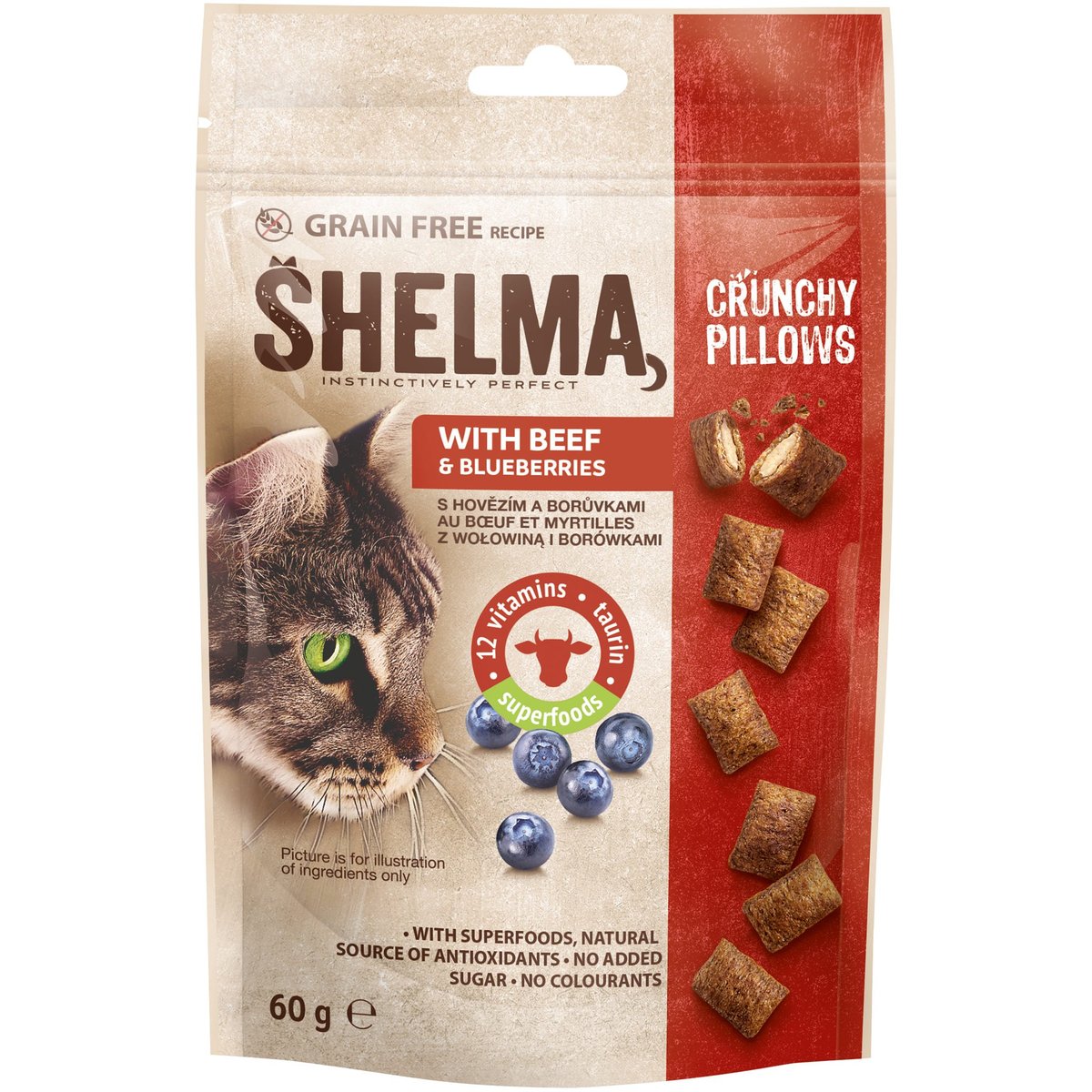 Shelma Bezobilné polštářky pro kočku hovězí a borůvka