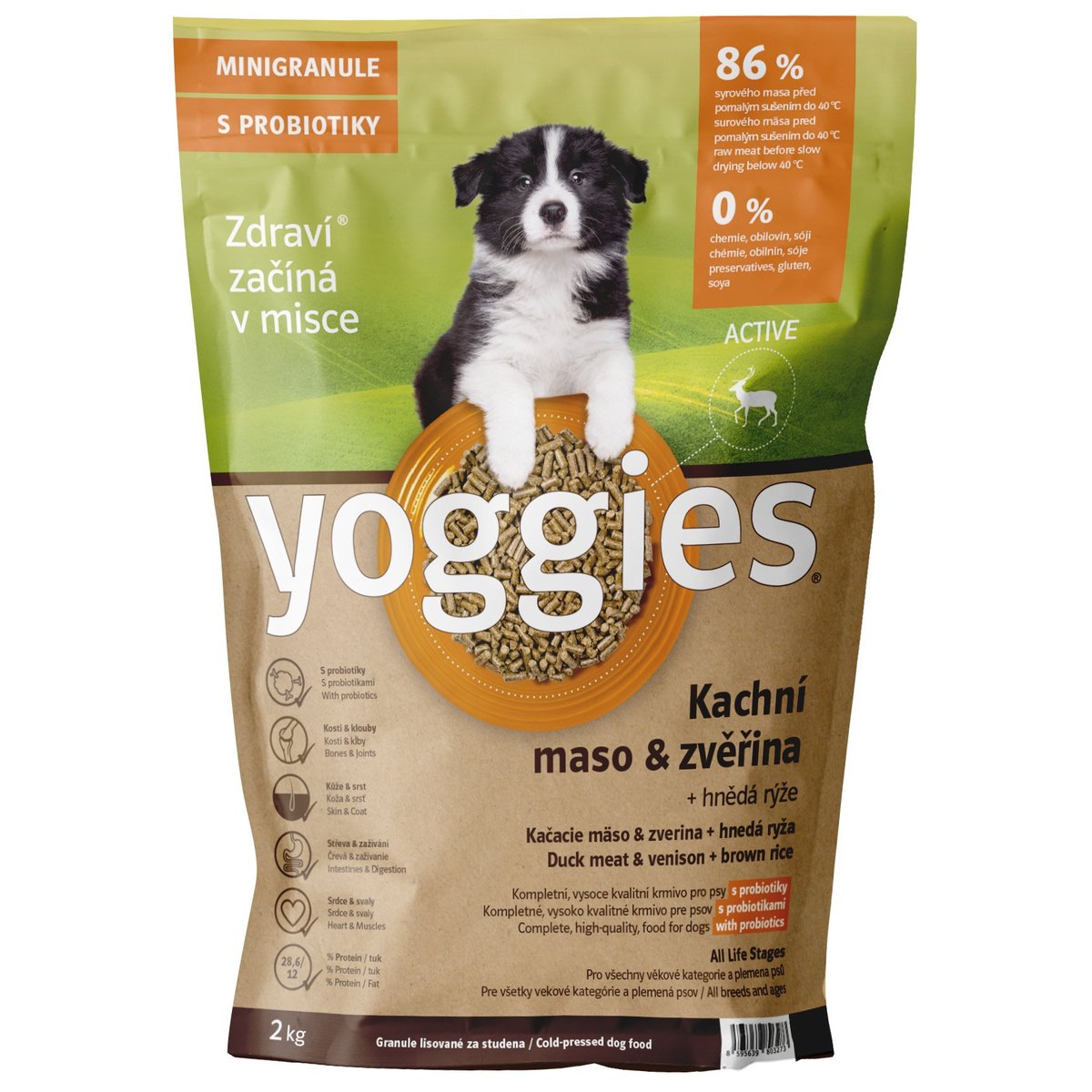 Yoggies Active Kachní maso a zvěřina – minigranule s laktobacily pro psy