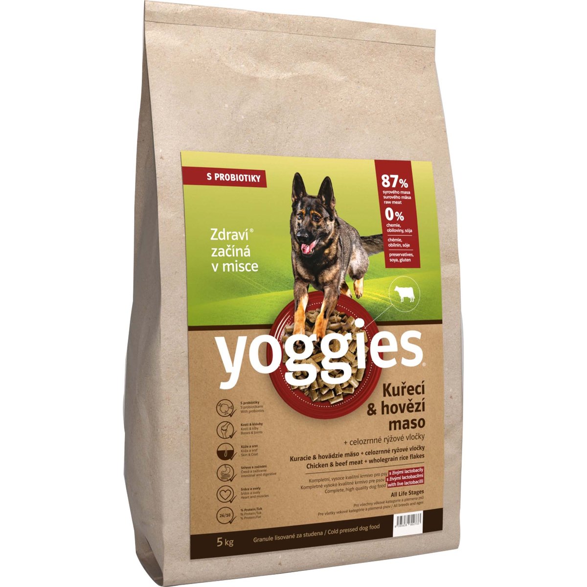 Yoggies Kuřecí a hovězí maso – granule s laktobacily pro psy