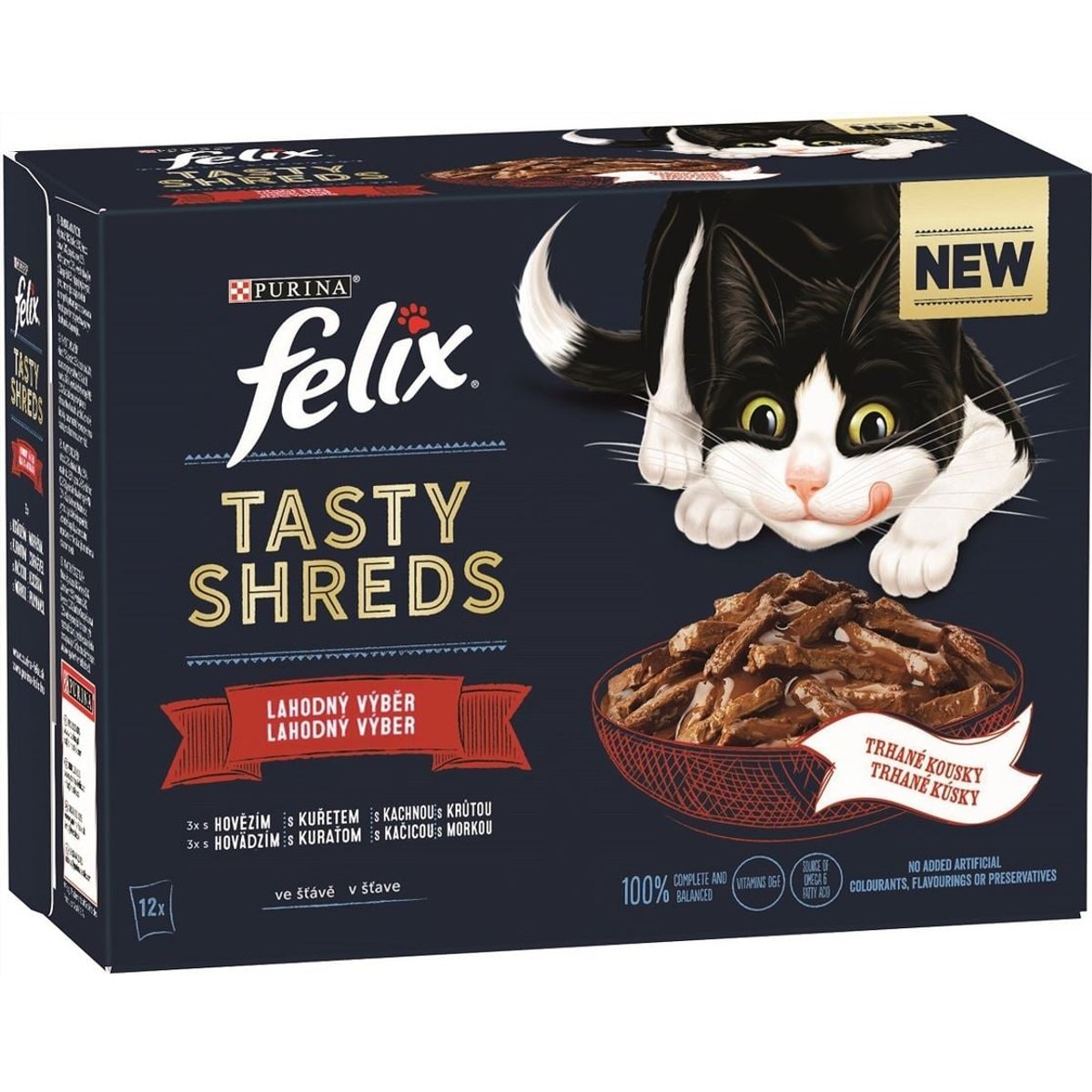 Felix shreds Kapsičky hovězí, kuře, kachna a krůta pro kočky (12×80 g)