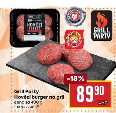 Grill Party Hovězí burger na gril cena za 400 g