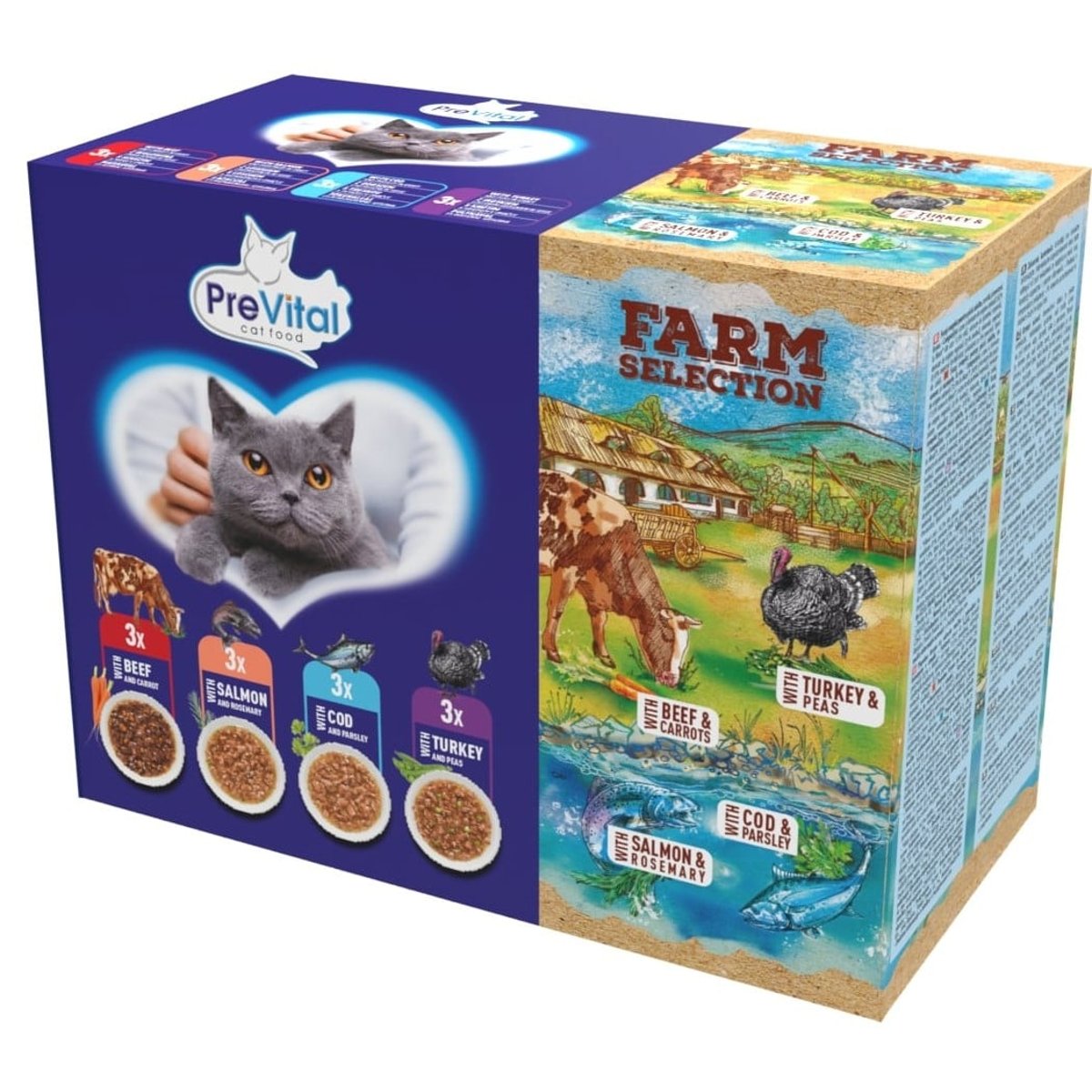 PreVital Farm Selection Kapsičky pro kočky mix maso a ryba 12×85 g
