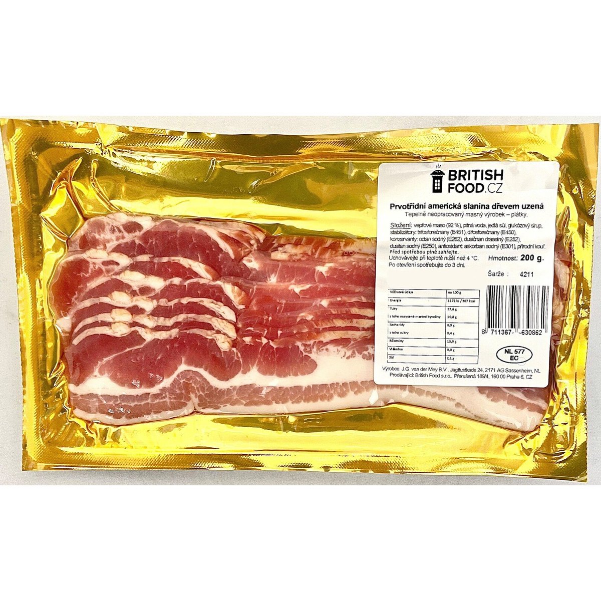Pravá americká slanina dřevem uzená s obsahem masa 92 %