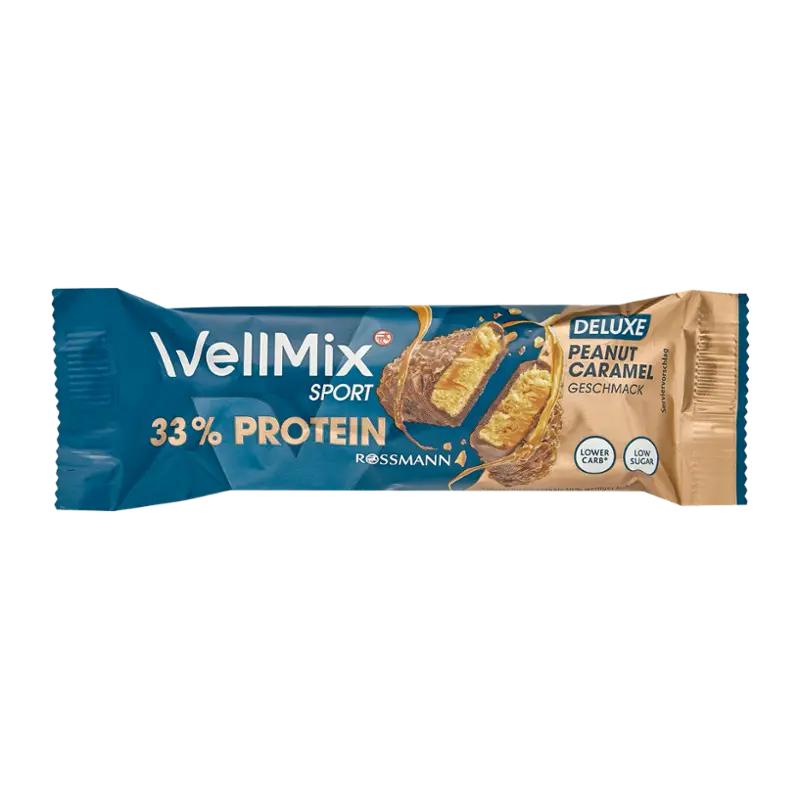 WellMix Proteinová tyčinka v čokoládě s příchutí arašídů a karamelu, 45 g
