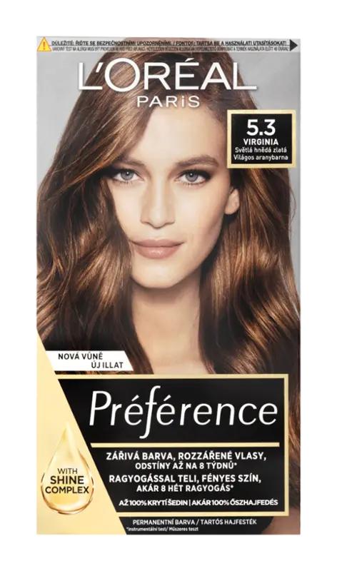 L'Oréal Barva na vlasy Préférence 5.3 Virginie Světle hnědá zlatá, 1 ks