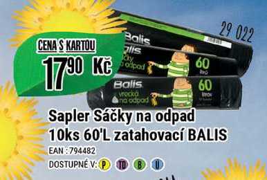 Sapler Sáčky na odpad 10ks 60'L zatahovací BALIS 