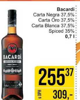 Bacardi Carta Negra 37,5% Carta Oro 37,5% Carta Blanca 37,5% Spiced 35% 0,7l 