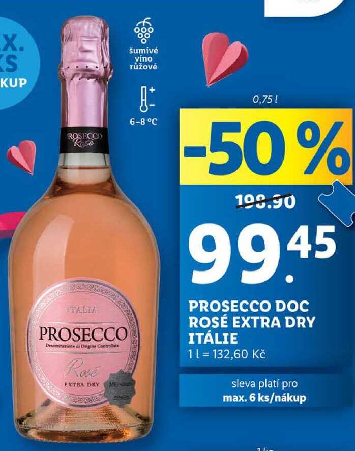 PROSECCO DOC ROSÉ EXTRA DRY ITÁLIE, 0,75 l