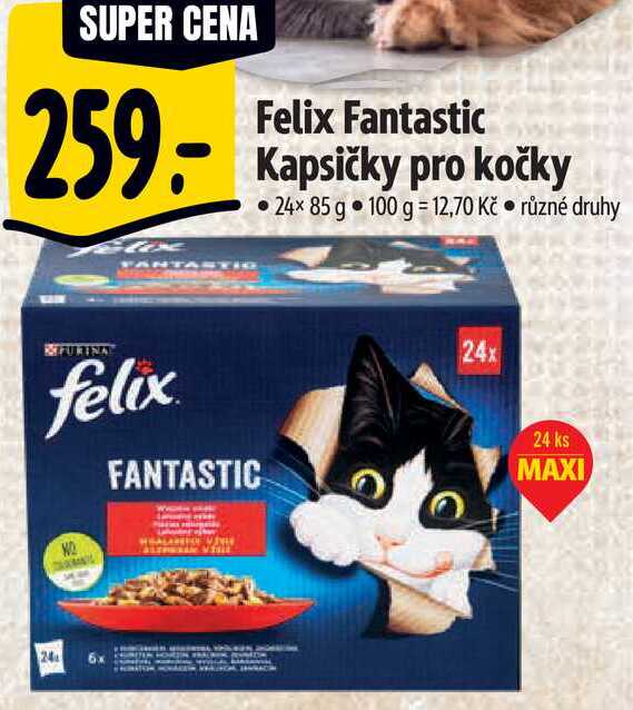 Felix Fantastic Kapsičky pro kočky, 24x 85 g 