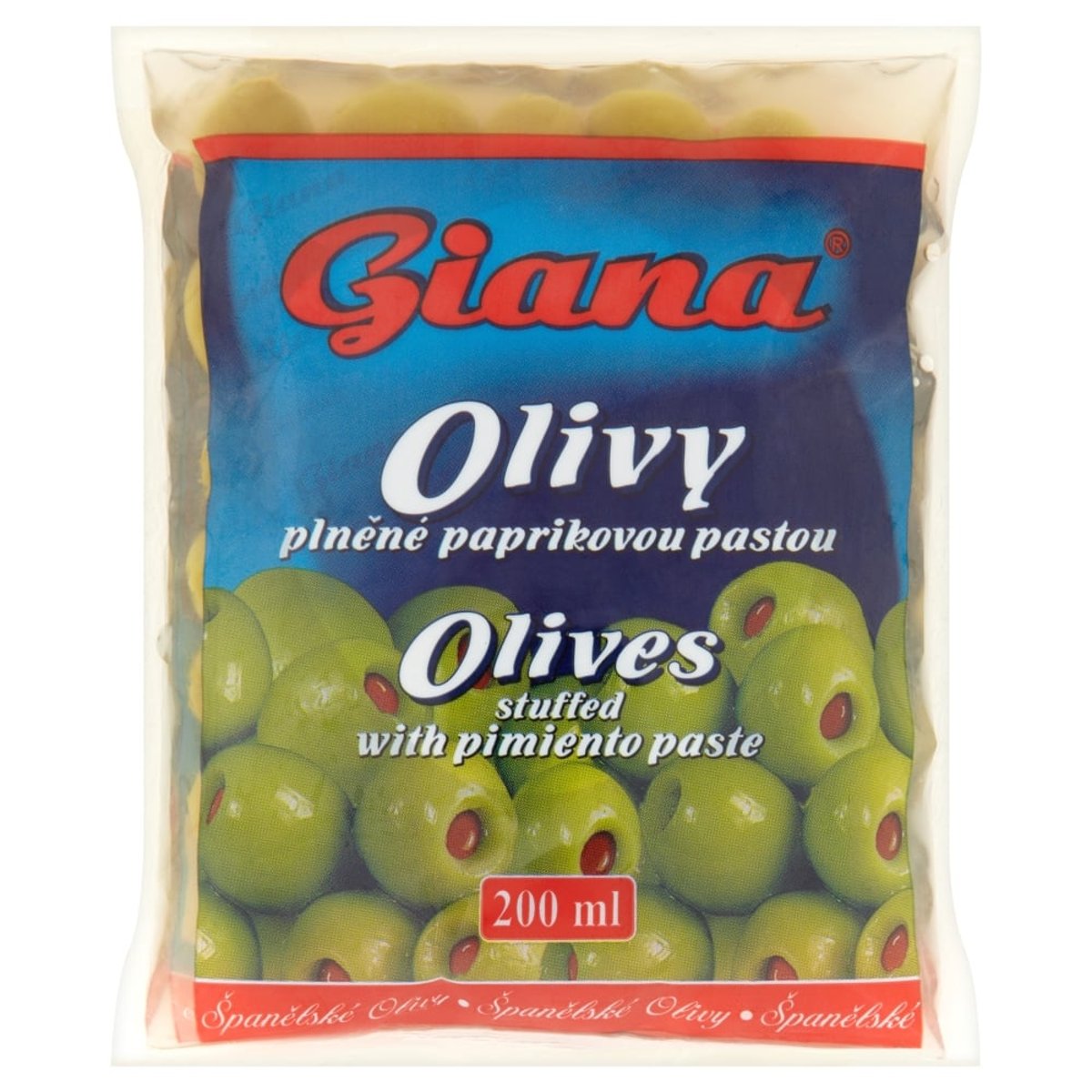 Giana Olivy zelené plněné červenou paprikou v sáčku