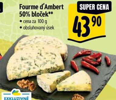 Fourme d'Ambert 50% bloček, cena za 100 g 