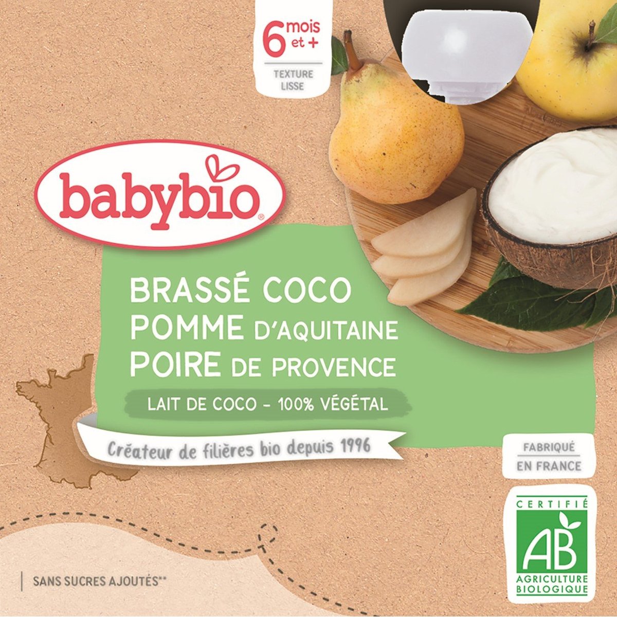 Babybio BIO Svačinka s kokosovým mlékem, jablkem a hruškou (4×85g)