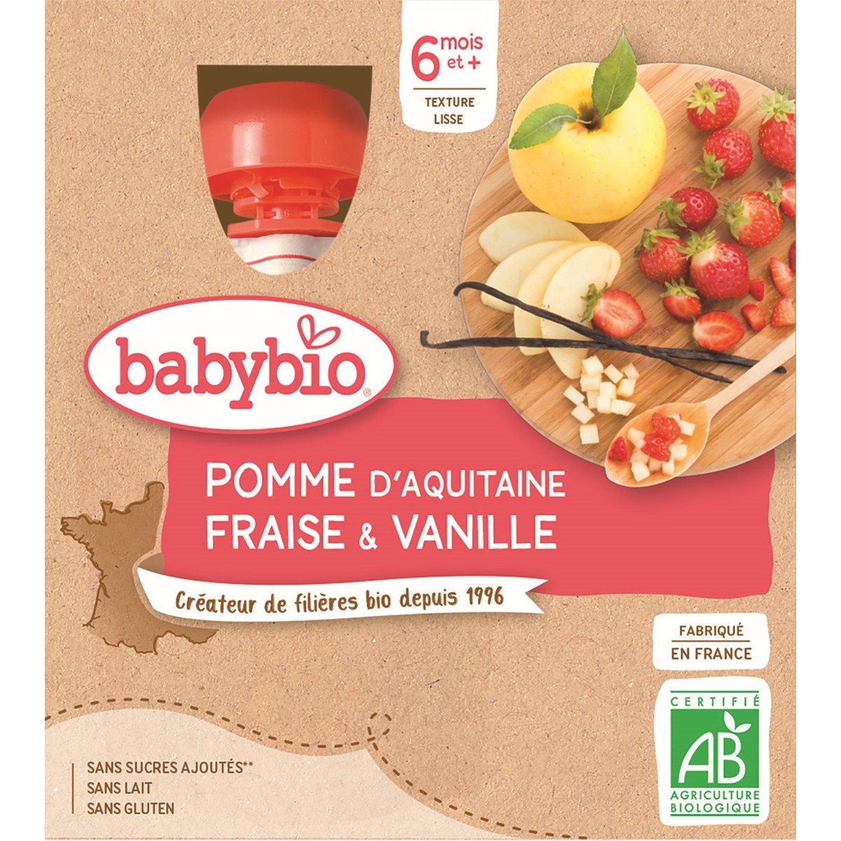 Babybio BIO Jablko s jahodami a vanilkou (4×90g)