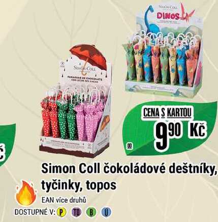 Simon Coll čokoládové deštníky, tyčinky, topos