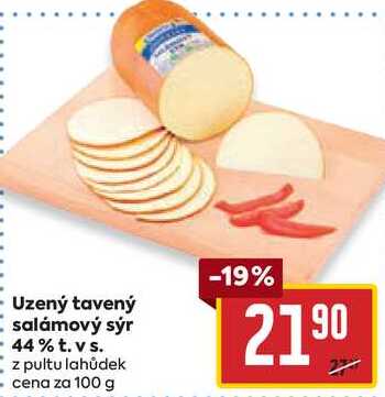 Uzený tavený salámový sýr 44% t. vs., 100 g