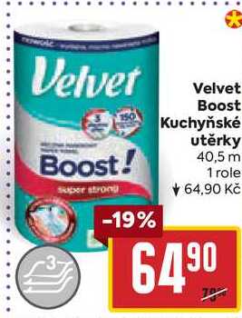 Velvet Boost Kuchyňské utěrky 40,5 m, 1 role 