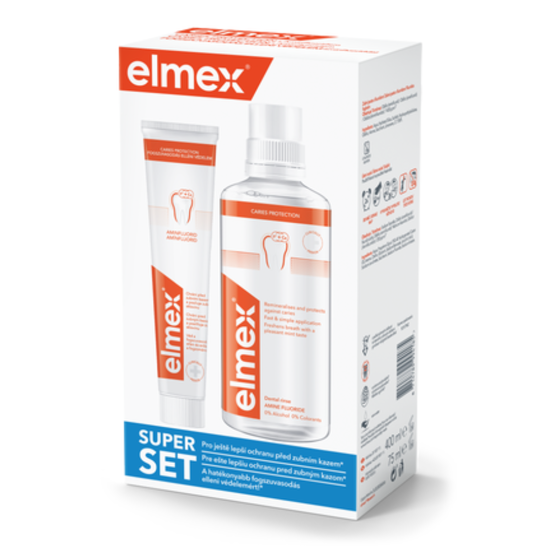 Elmex Ústní voda 400ml + zubní pasta 75ml Super Set Caries Protection