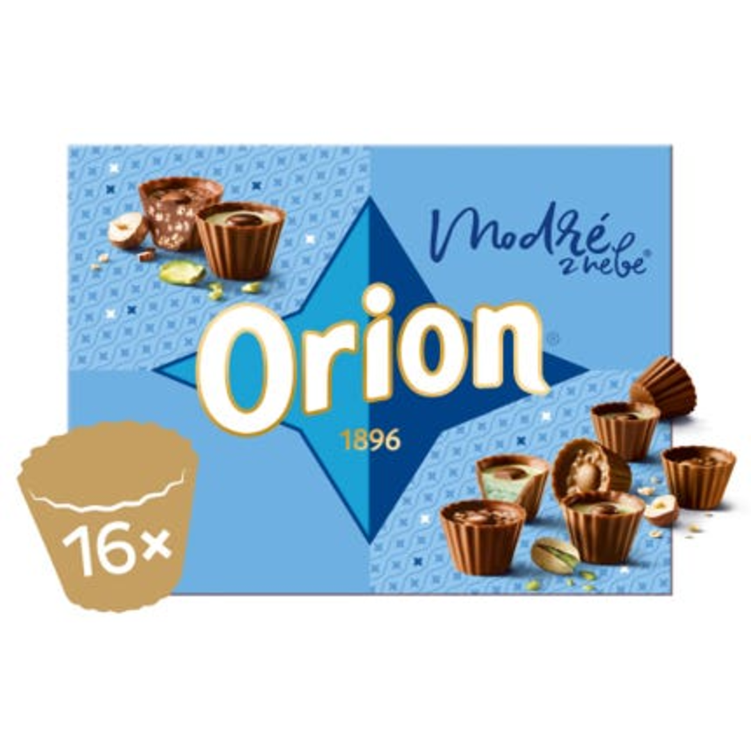 ORION Modré z nebe pistáciové a kakaové košíčky z mléčné čokolády