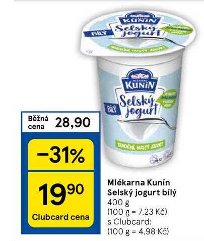 Mlékarna Kunín Selský jogurt bílý, 400 g 