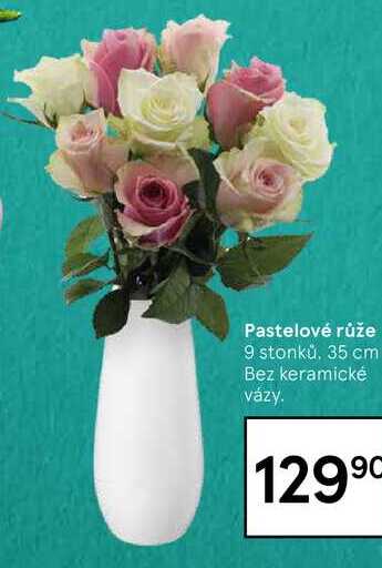 Pastelové růže 9 stonků, 35 cm 