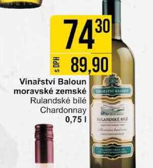 Vinařství Baloun moravské zemské Rulandské bilé Chardonnay 075l