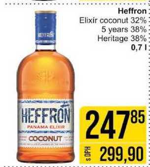 Heffron Elixir coconut 32% 5 years 38% Heritage 38%; 0,7l