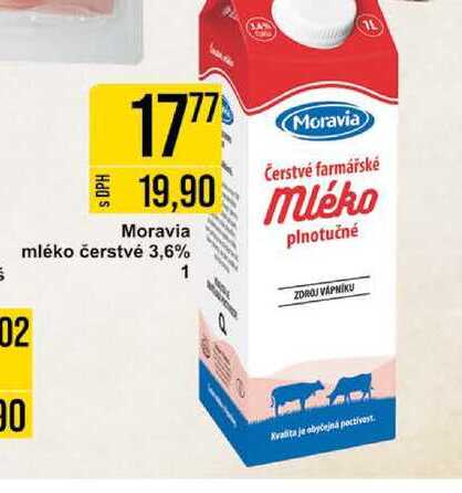 Moravia Čerstvé Mléko 3,6% 1l