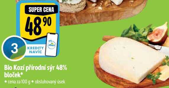Bio Kozí přírodní sýr 48% bloček, cena za 100 g 