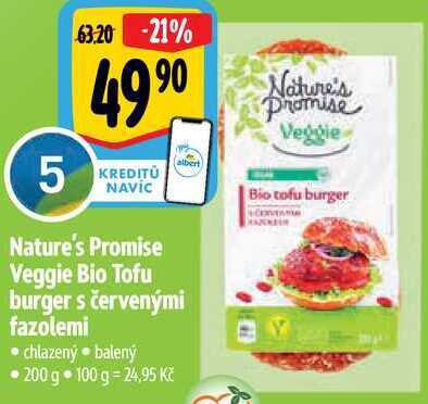 Nature's Promise Veggie Bio Tofu burger s červenými fazolemi, 200 g
