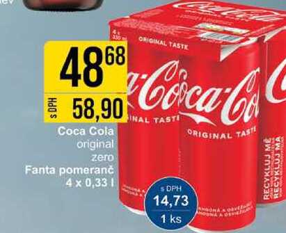 Coca Cola original zero Fanta pomeranč 4 x 0,33l
