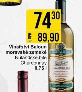 Vinařství Baloun moravské zemské Rulandské bilé Chardonnay 0,75l
