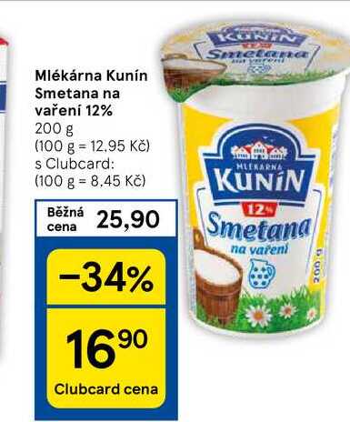 Mlékárna Kunín Smetana na vaření 12%, 200 g 