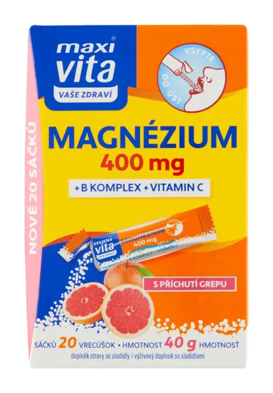 Maxi Vita Magnézium 400 mg + B komplex + vitamin C s příchutí grepu, doplněk stravy, 40 g