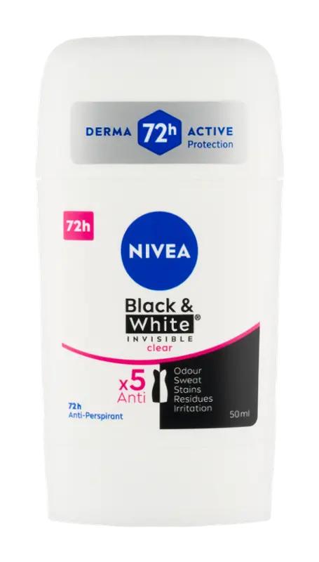 NIVEA Antiperspirant tuhý pro ženy Black&White Invisible Clear, 50 ml