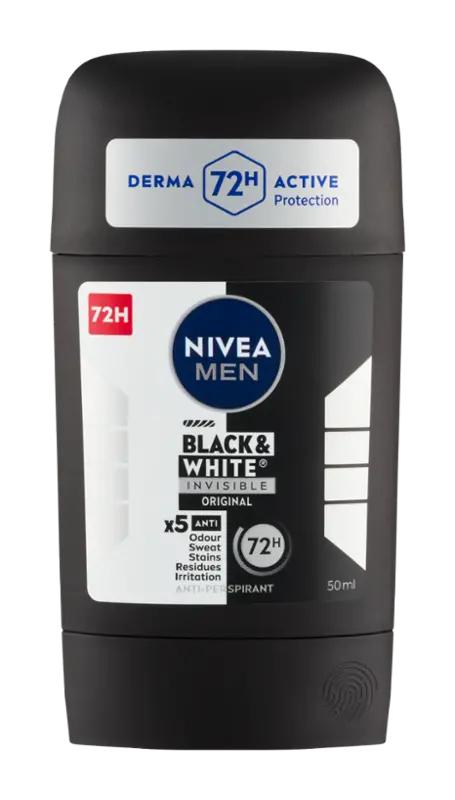 NIVEA Men Antiperspirant tuhý pro muže Black & White Invisible Original, 50 ml