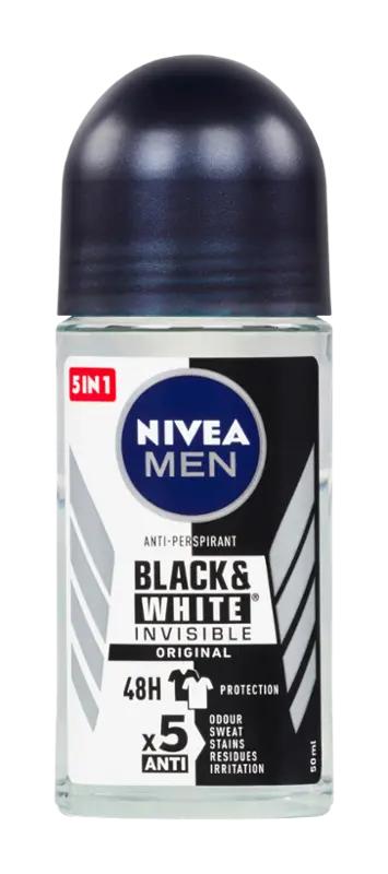 NIVEA Men Antiperspirant roll-on pro muže Black & White Invisible Original, 50 ml