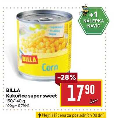 BILLA Kukuřice super sweet 150/140 g